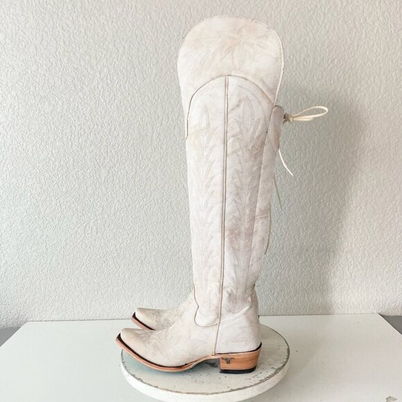 Lane LEXINGTON Over the Knee Womens Cowboy Boots 6 White Western Cowgirl Lace Up - Picture 3 of 12